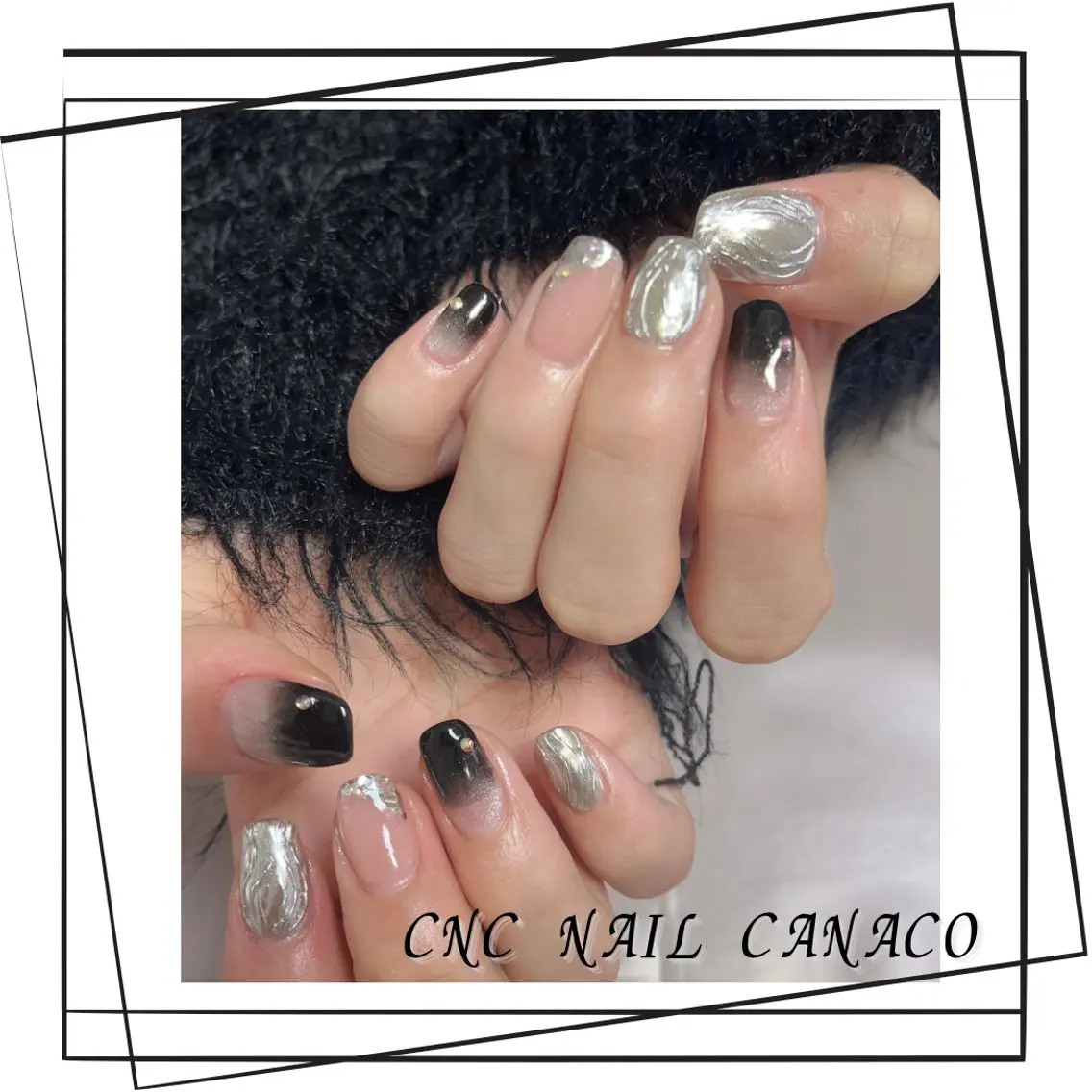 ネイル アートネイル 持ち込み シルバー ハンドネイル ハンドケア ベテランネイル cnc  nailのネイルデザイン
