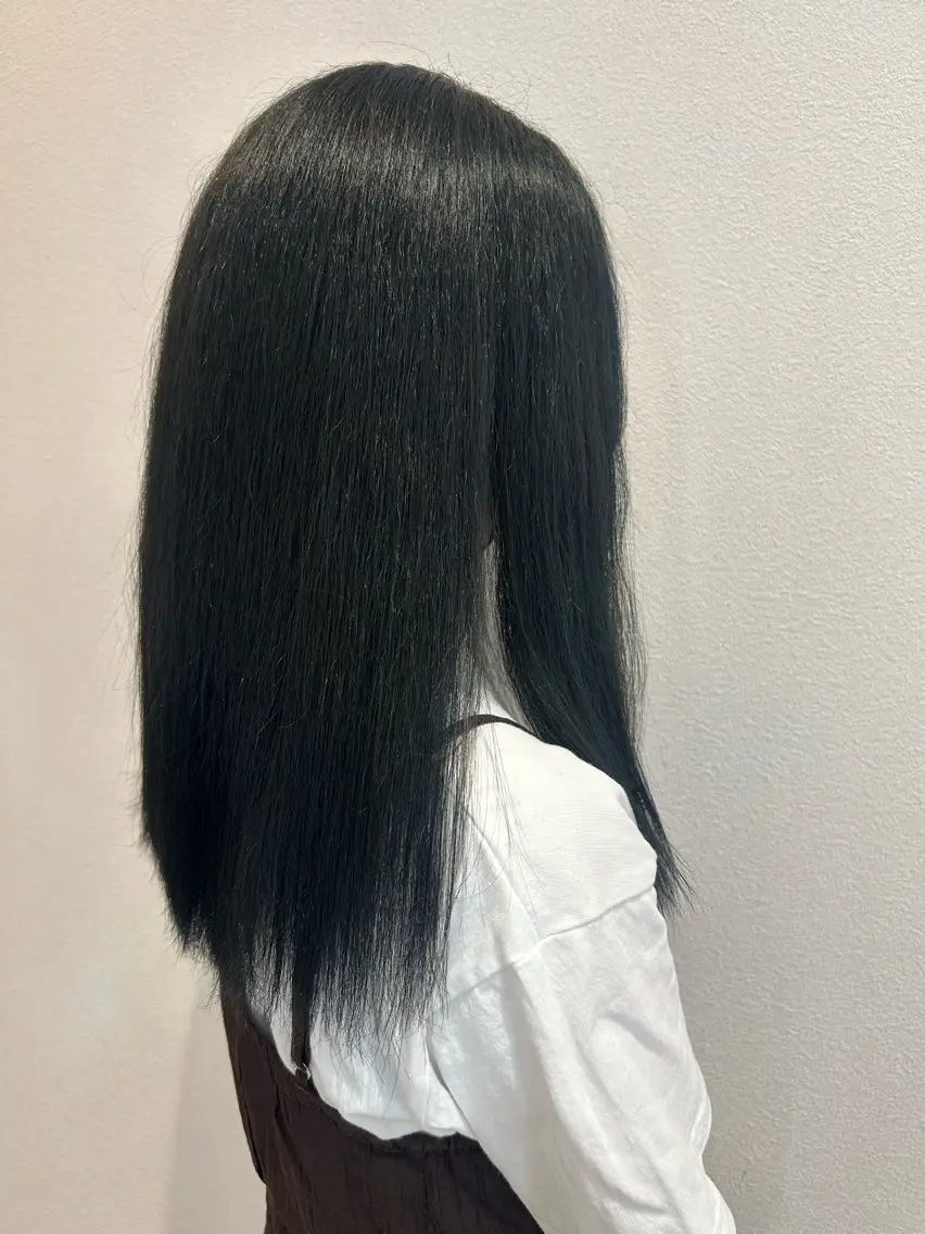 ロング カラー 黒髪 ブルーカラー ブルーブラック トリートメント ヘアカラー 暖色カラー/韓国 ヘア/りり菜のヘアスタイル
