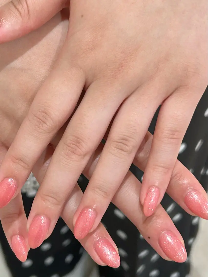ネイル ラメ(グリッター) ピンク シンプルネイル ハンドネイル Bianca栄店 はるなのネイルデザイン