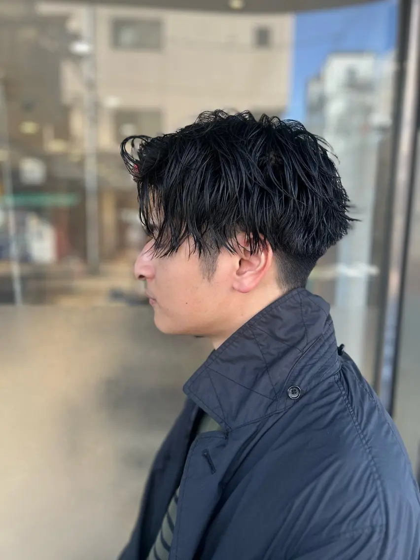 ショート パーマ メンズ カット パーマ ヘアセット メンズハイライト × perm Runoのヘアスタイル
