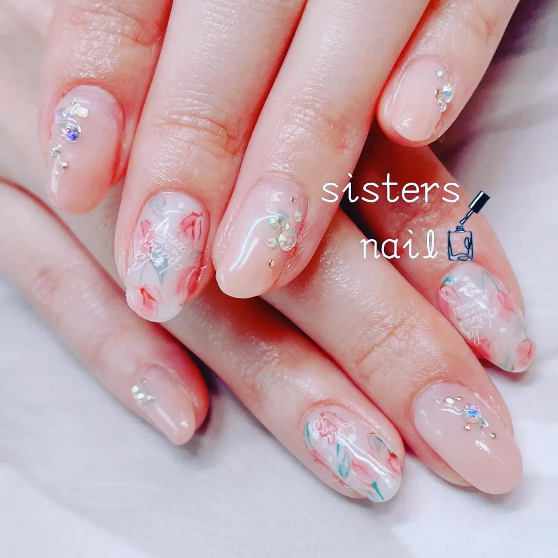 ネイル アートネイル フラワーネイル キラキラネイル 春ネイル sisters nail.fのネイルデザイン