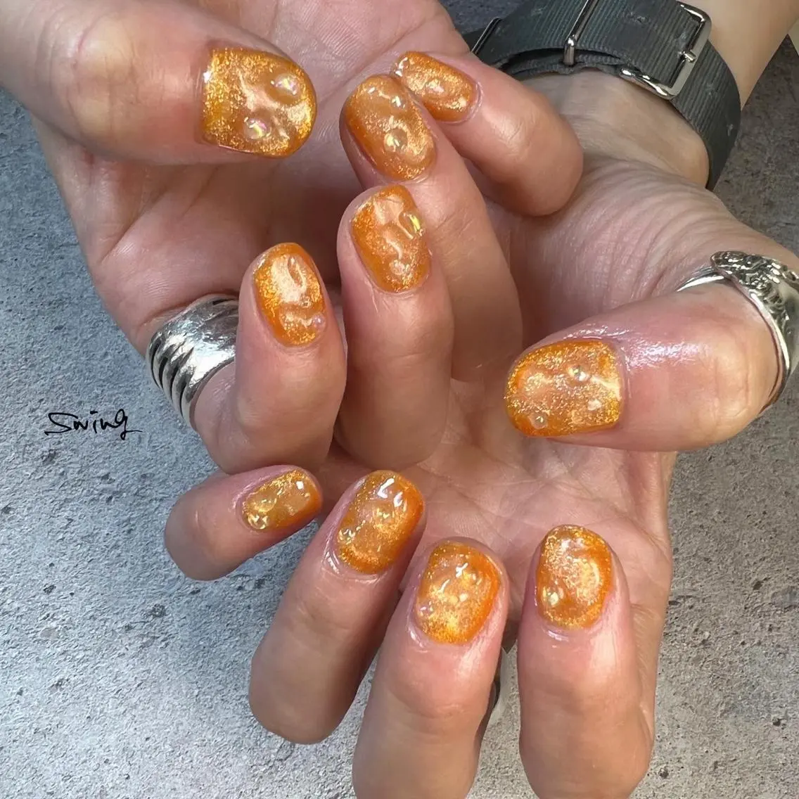 ネイル マグネットネイル オレンジ Yoshida Takakoのネイルデザイン