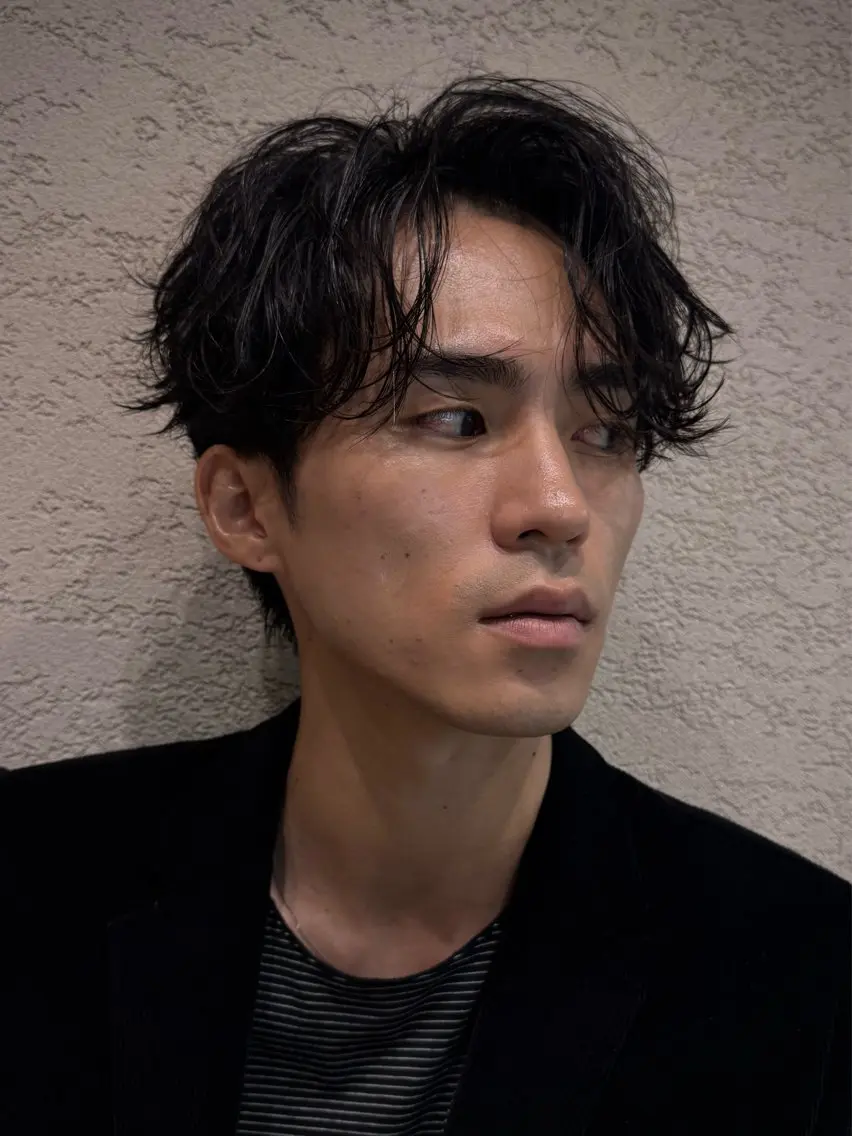 ミディアム パーマ メンズ カット パーマ 大人メンズパーマ メンズ特化　萱原大幹のヘアスタイル
