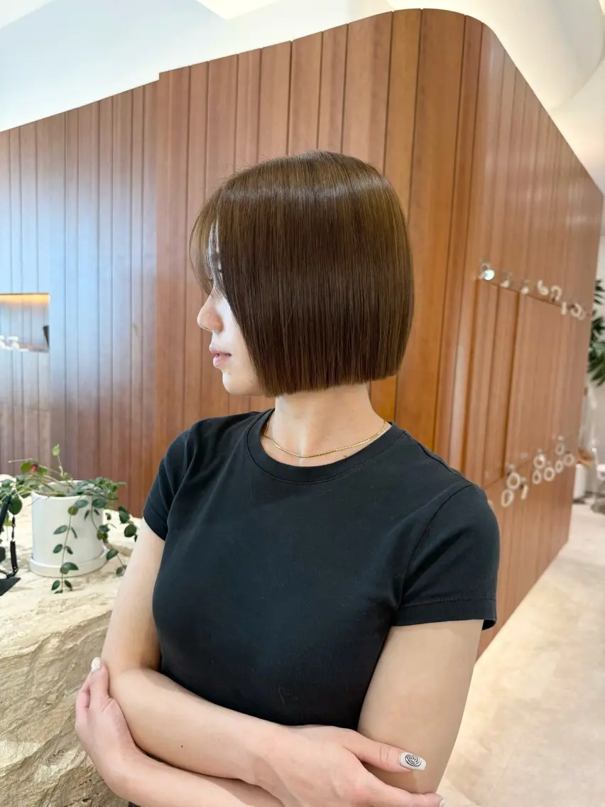 ショート パーマ 切りっぱなしボブ ショートボブ ボブレイヤー ボブ くびれヘア カット 縮毛矯正 渋谷ボブ特化 /田中航平のヘアスタイル