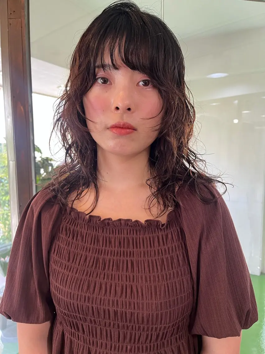 ロング パーマ 顔周りカット 小顔カット カット パーマ 似合わせパーマ/ 山本銀次郎のヘアスタイル