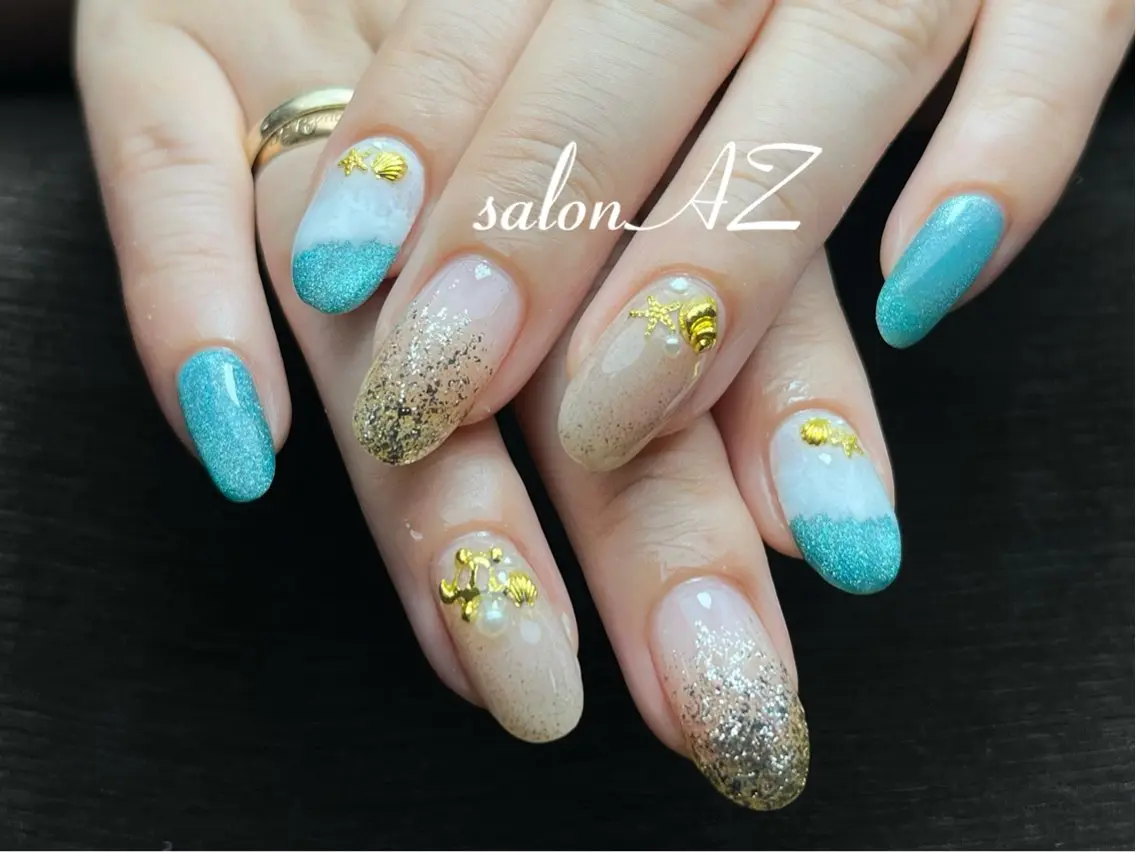 ネイル アートネイル 長さ出し フットネイル フレンチネイル ジェルネイル ハンドネイル salon AZのネイルデザイン