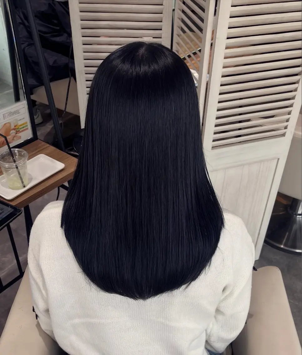 ロング カラー 黒髪 ブルーカラー ブルーブラック トリートメント ヘアカラー トリートメント Glimpseあやね 🎀大濠/髪質改善のヘアスタイル