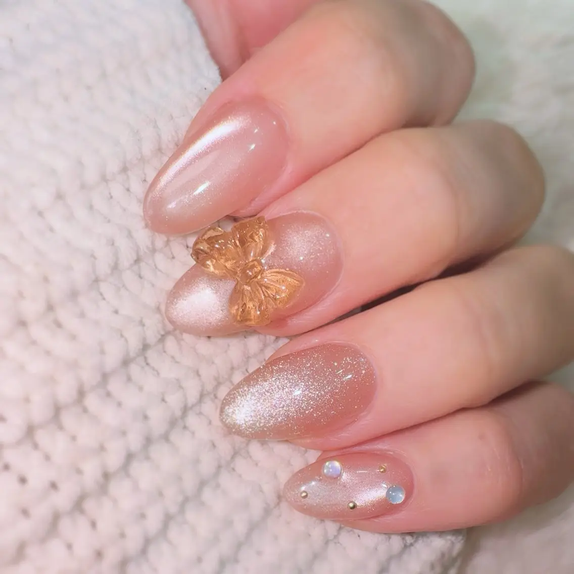 ネイル クリアネイル マグネットネイル リボン nailsalon urümのネイルデザイン