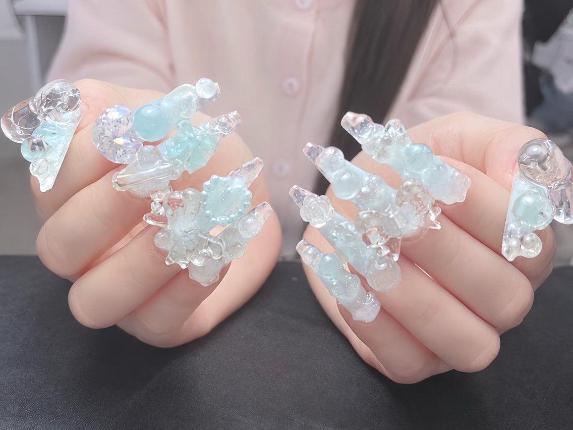 ネイル アニマル柄 べっ甲ネイル ブルー ボルドー ブラウン ハンドネイル Rin Nail 新大久保店のネイルデザイン