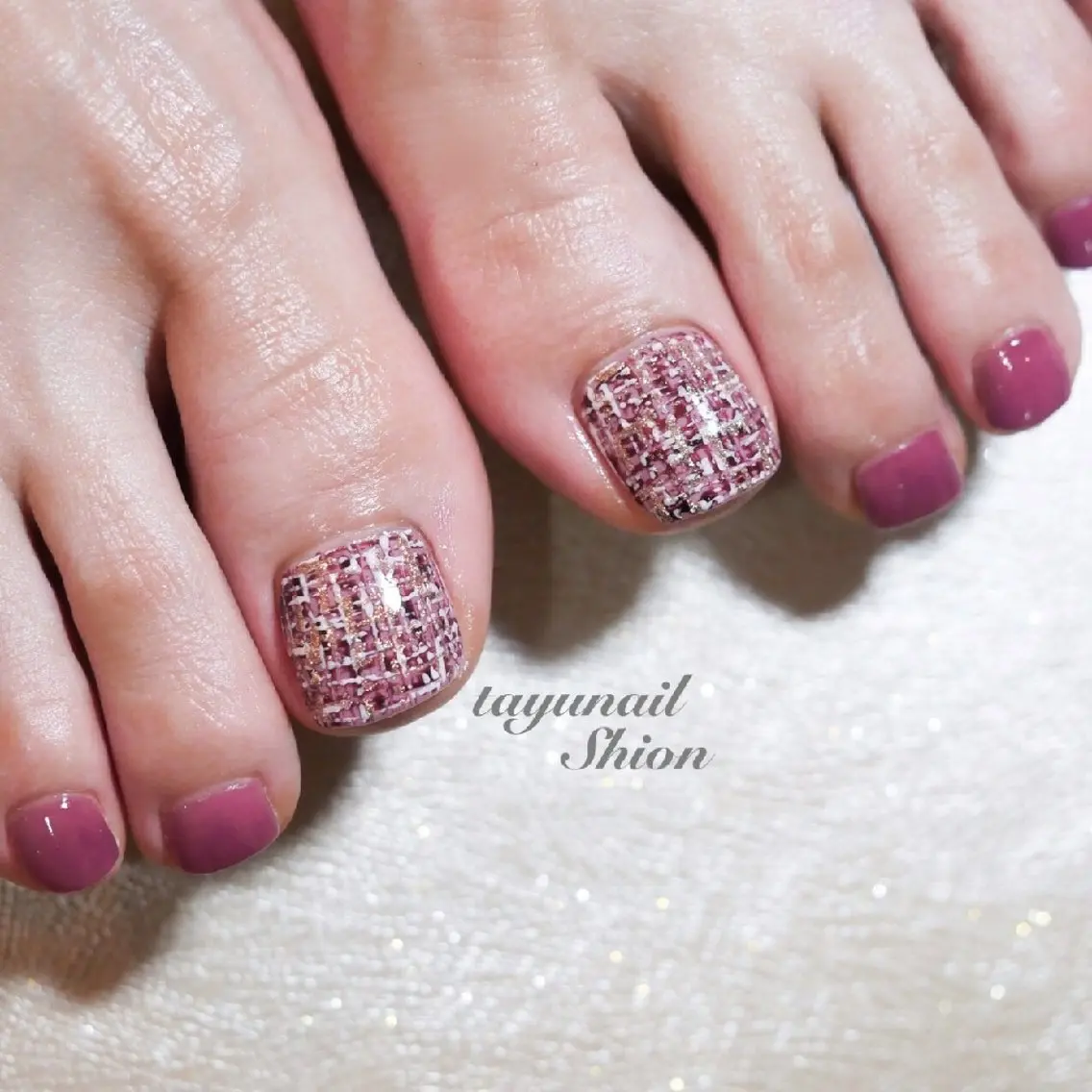 ネイル フットネイル ジェルネイル パラジェル ツイードネイル ネイルサロン 【たゆnail】のネイルデザイン