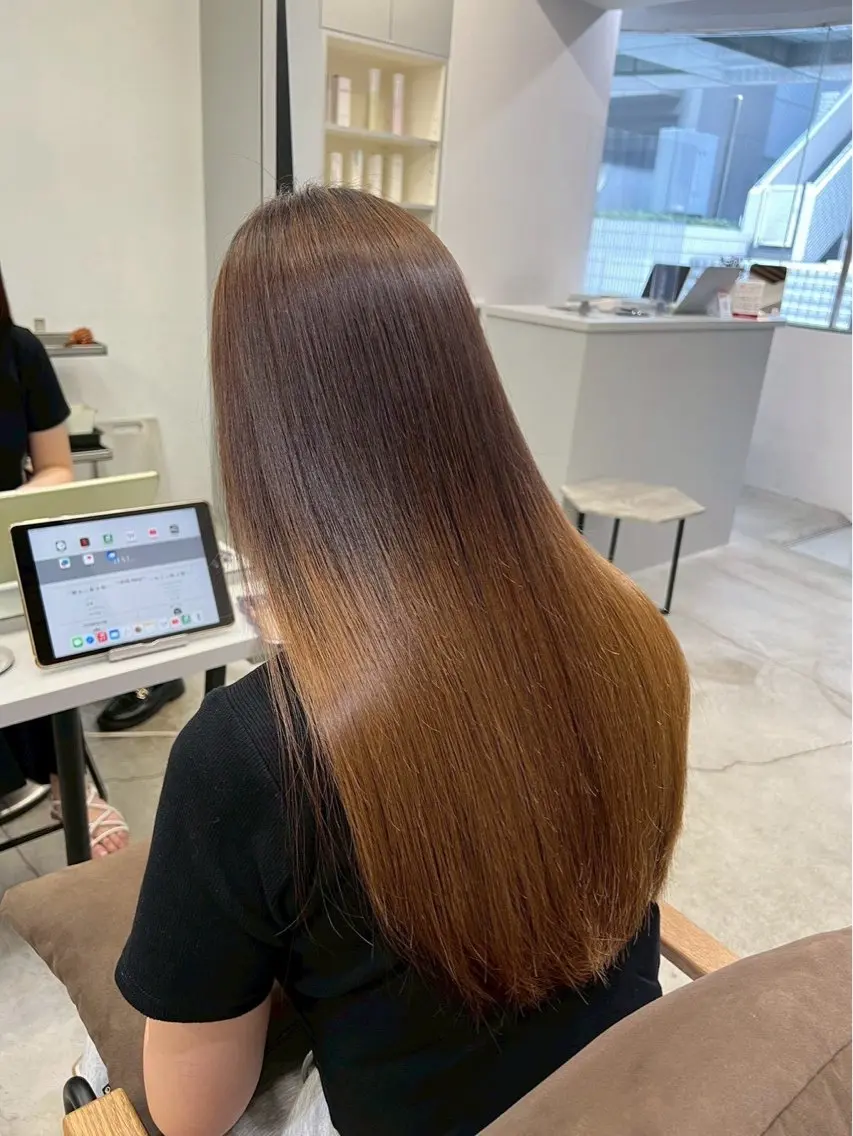 ロング パーマ 縮毛矯正 🍒モテ暖色カラー × うる艶✧ ゆなのヘアスタイル