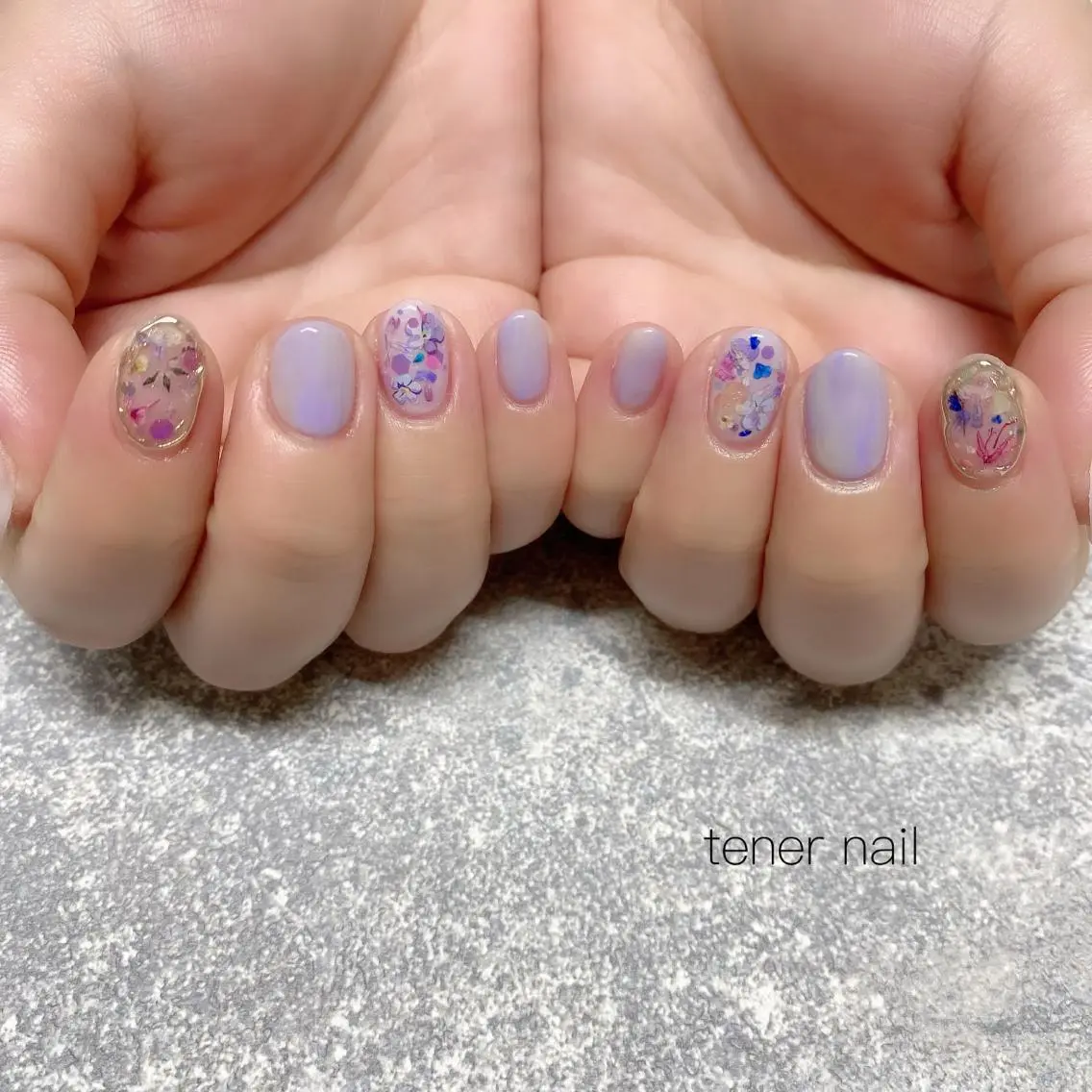 ネイル フラワーネイル パープル テネルネイル tener nailのネイルデザイン