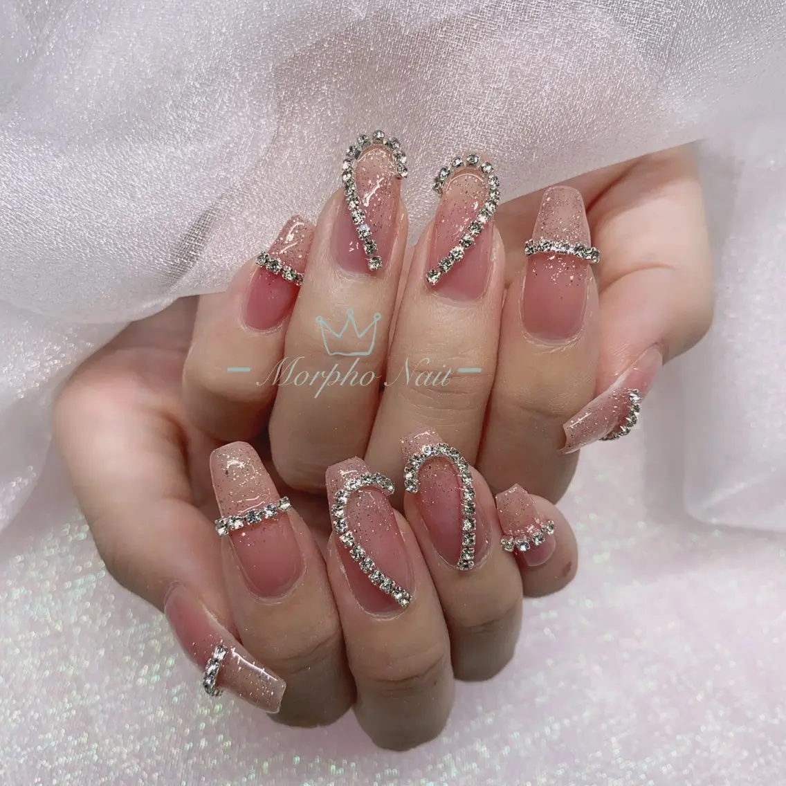 ネイル 長さ出し ジェルネイル キラキラネイル 大理石ネイル(マーブル) ニュアンスネイル Morpho nailのネイルデザイン