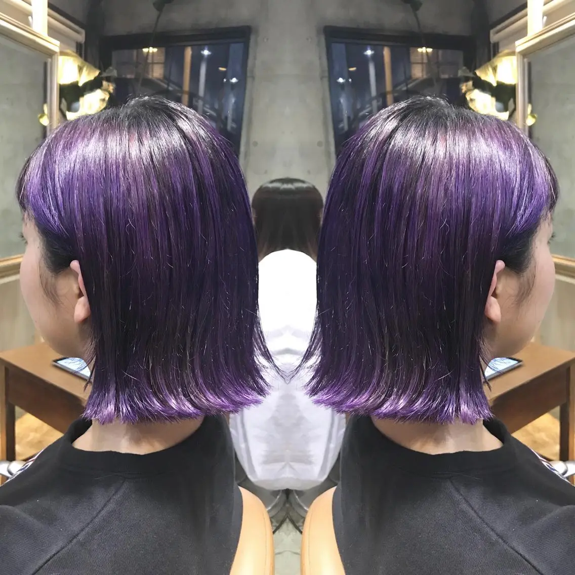 ミディアム カラー パーマ ヘアアレンジ メンズ キッズ ネイル マツエク・マツパ パープルカラー パープル サロンドミルク 渋谷高比良のヘアスタイル