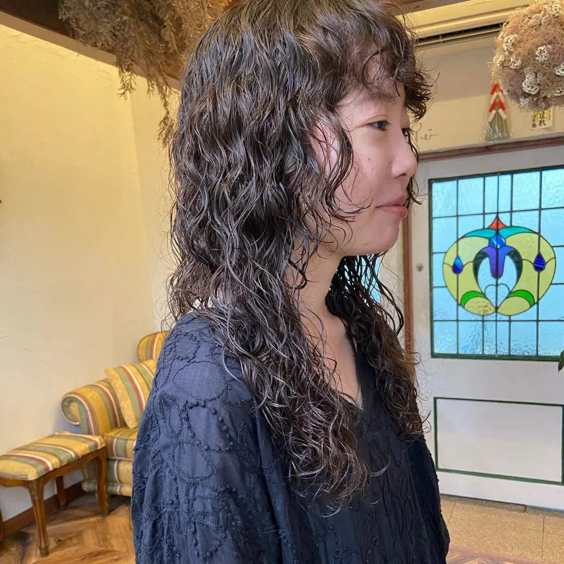 セミロング パーマ カット パーマ 大石 朱純のヘアスタイル