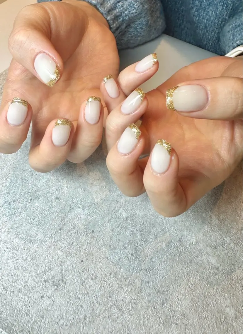 ネイル フレンチネイル ラメ(グリッター) ハンドネイル Baden Nail バ-デン ネイルのネイルデザイン