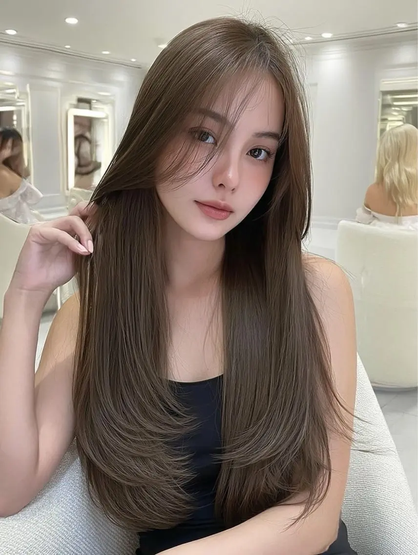 ロング 髪質改善 韓国風ヘア レイヤーカット 似合わせカット シースルーバング カット ヘアカラー Ayumu /京都/西院のヘアスタイル