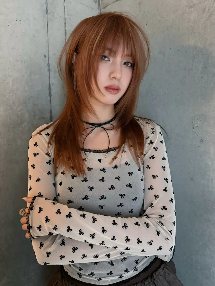 セミロング カラー ベージュカラー オレンジ オレンジベージュ 顔周りカット レイヤーカット nehus. RYUGAのヘアスタイル