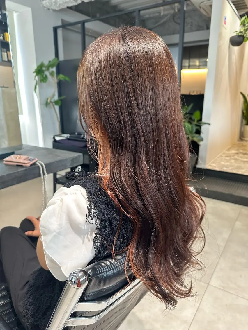 ロング カラー オレンジ ロング ヘアカラー 山下恋佳/矢場町/ ブリーチ/ショートのヘアスタイル