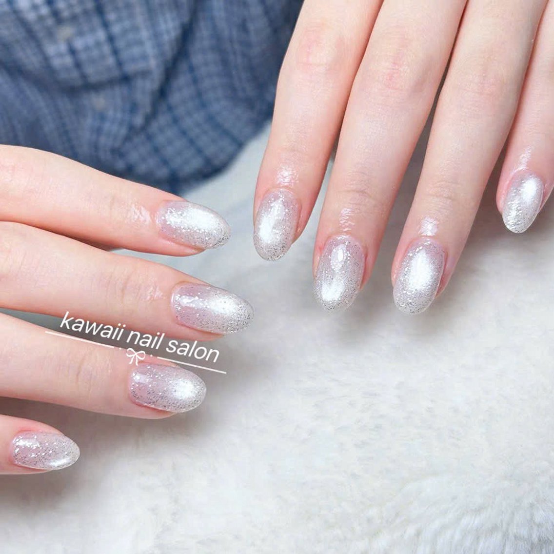 ネイル アニマル柄 長さ出し フレンチネイル グラデーション キラキラネイル ハンドネイル ハンドケア Kawaii Nail Salonのネイルデザイン