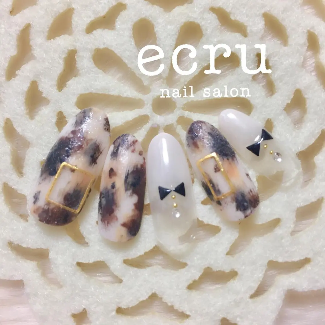 ネイル アートネイル ジェルネイル リボン ecru nail 長谷川まきのネイルデザイン