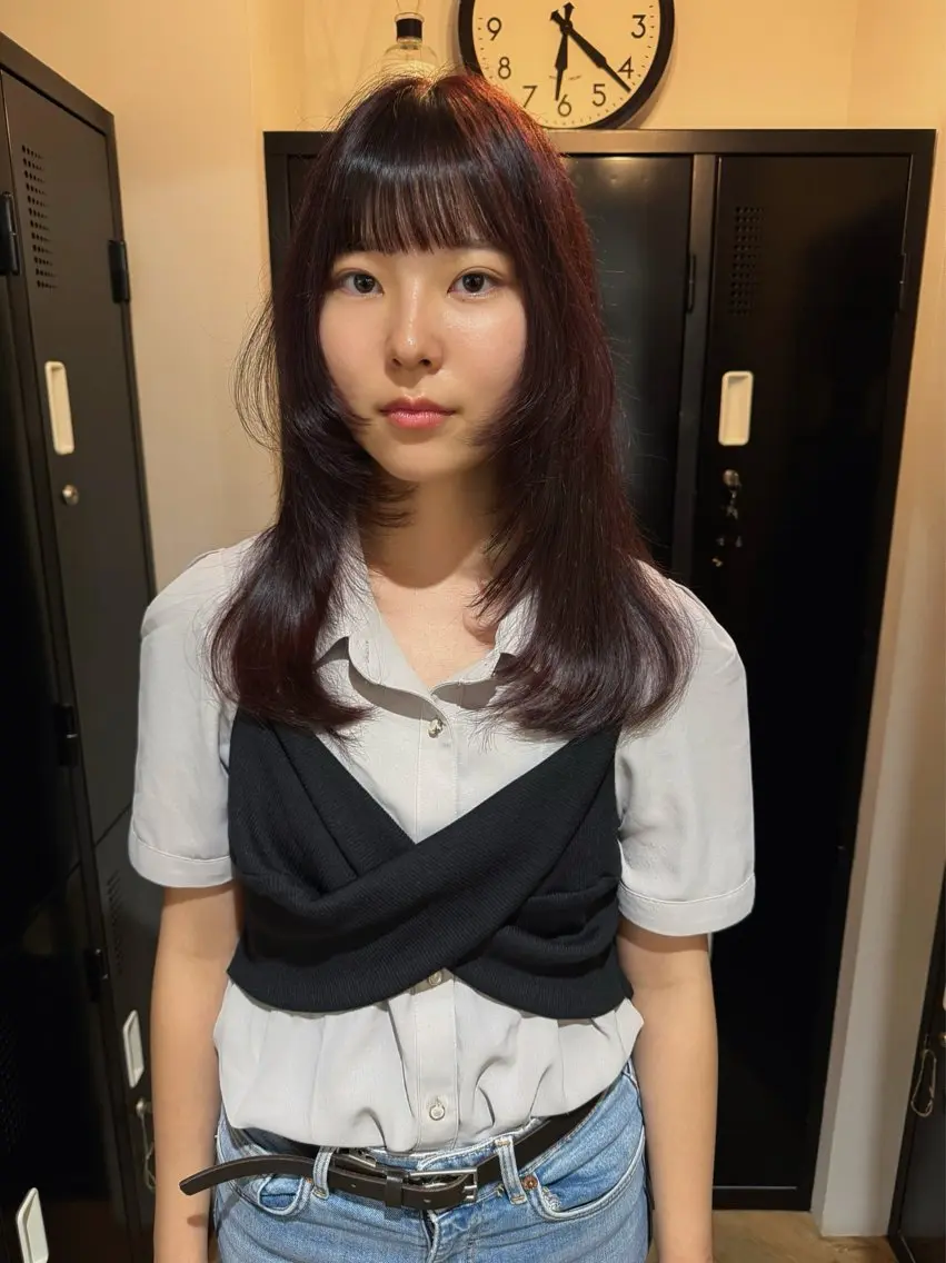 セミロング 顔まわりレイヤー レイヤーカット 縮毛矯正特化型美容師 名古屋LORENハダのヘアスタイル
