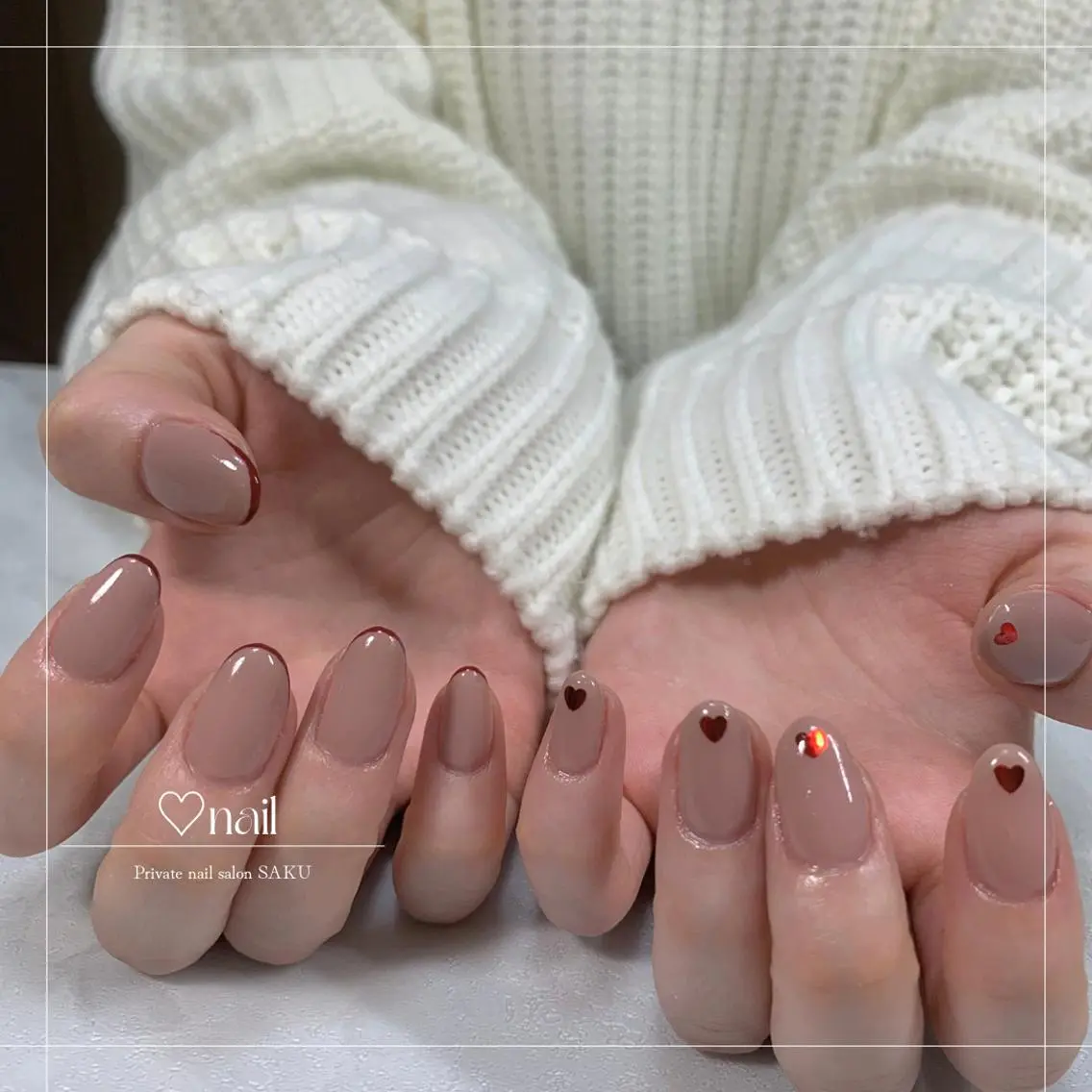 ネイル ハート バレンタイン ハンドネイル SAKU nail 作島茜のネイルデザイン