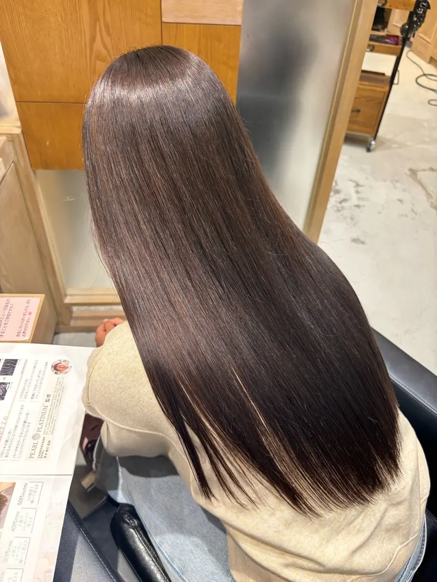 ロング 透明感グレージュ/ 縮毛矯正/静岡のヘアスタイル