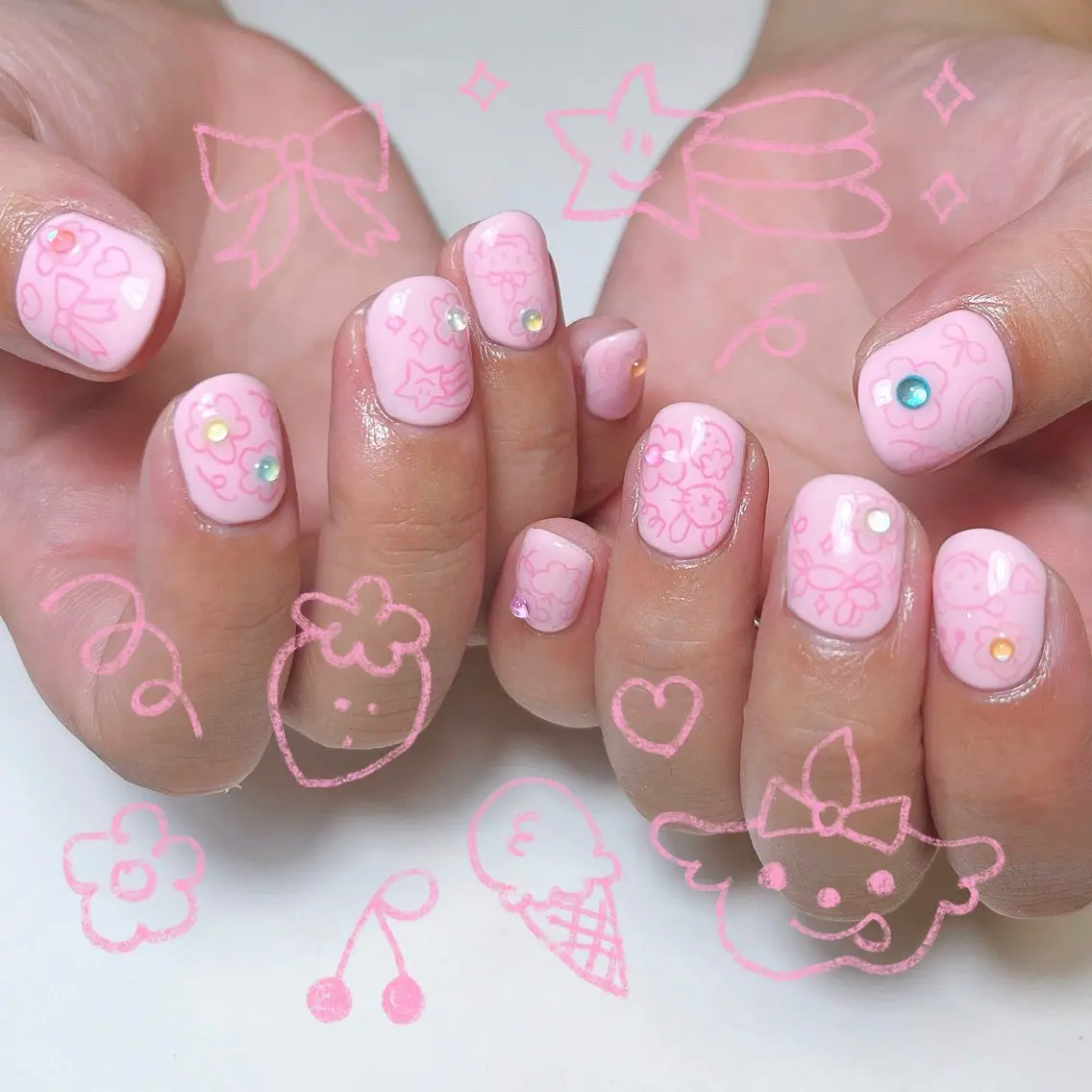 ネイル ハンドネイル いちごパフェ ゆいのネイルデザイン
