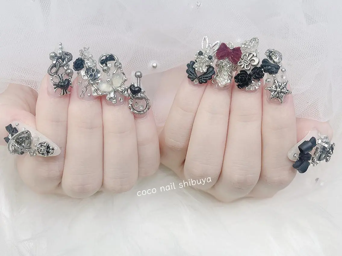 ネイル 成人式 大理石ネイル(マーブル) リボン 夏ネイル ネイルチップ ハンドネイル Min Coco nailのネイルデザイン