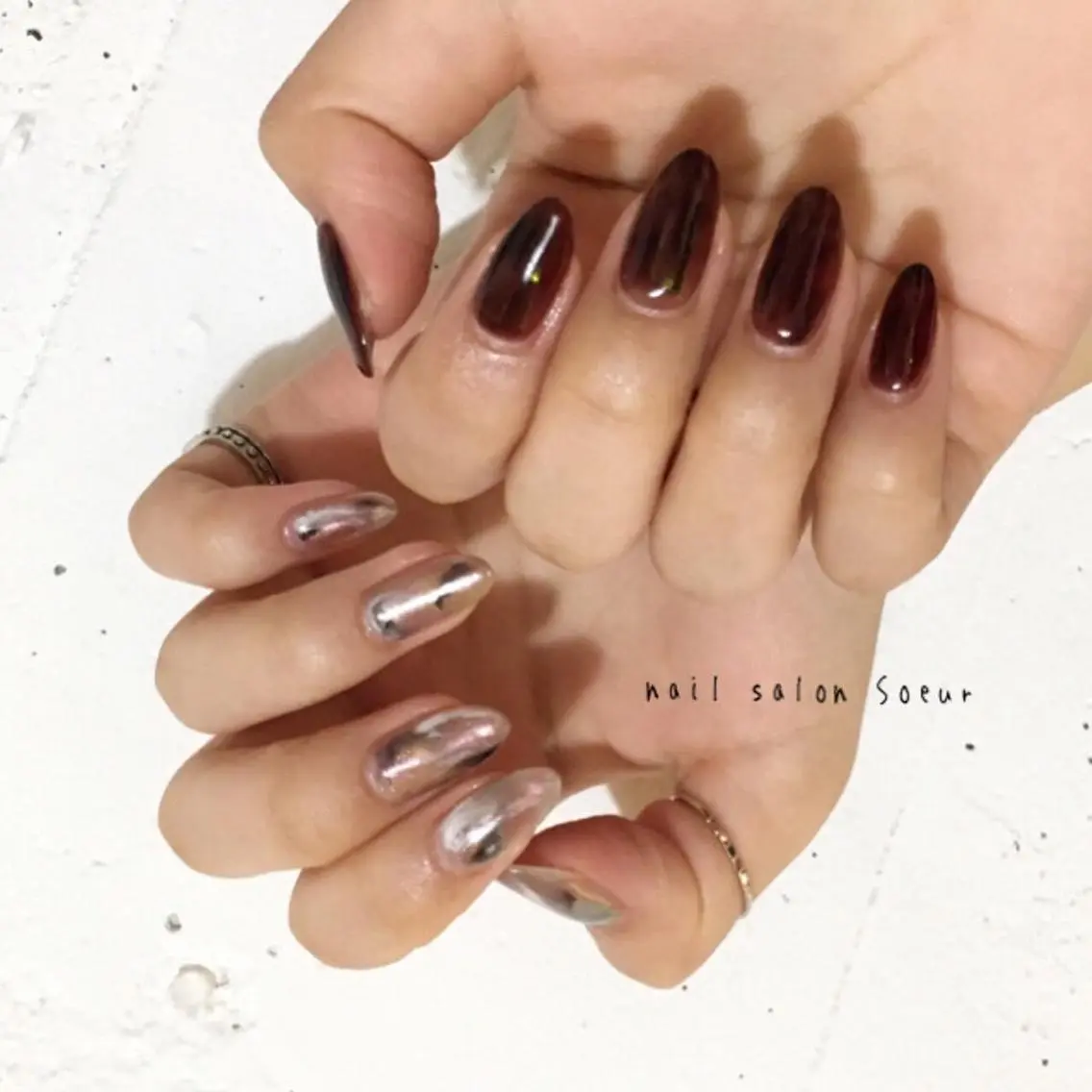 ネイル アートネイル 長さ出し ジェルネイル マットネイル ミラーネイル ハンドネイル nail salon Soeurのネイルデザイン