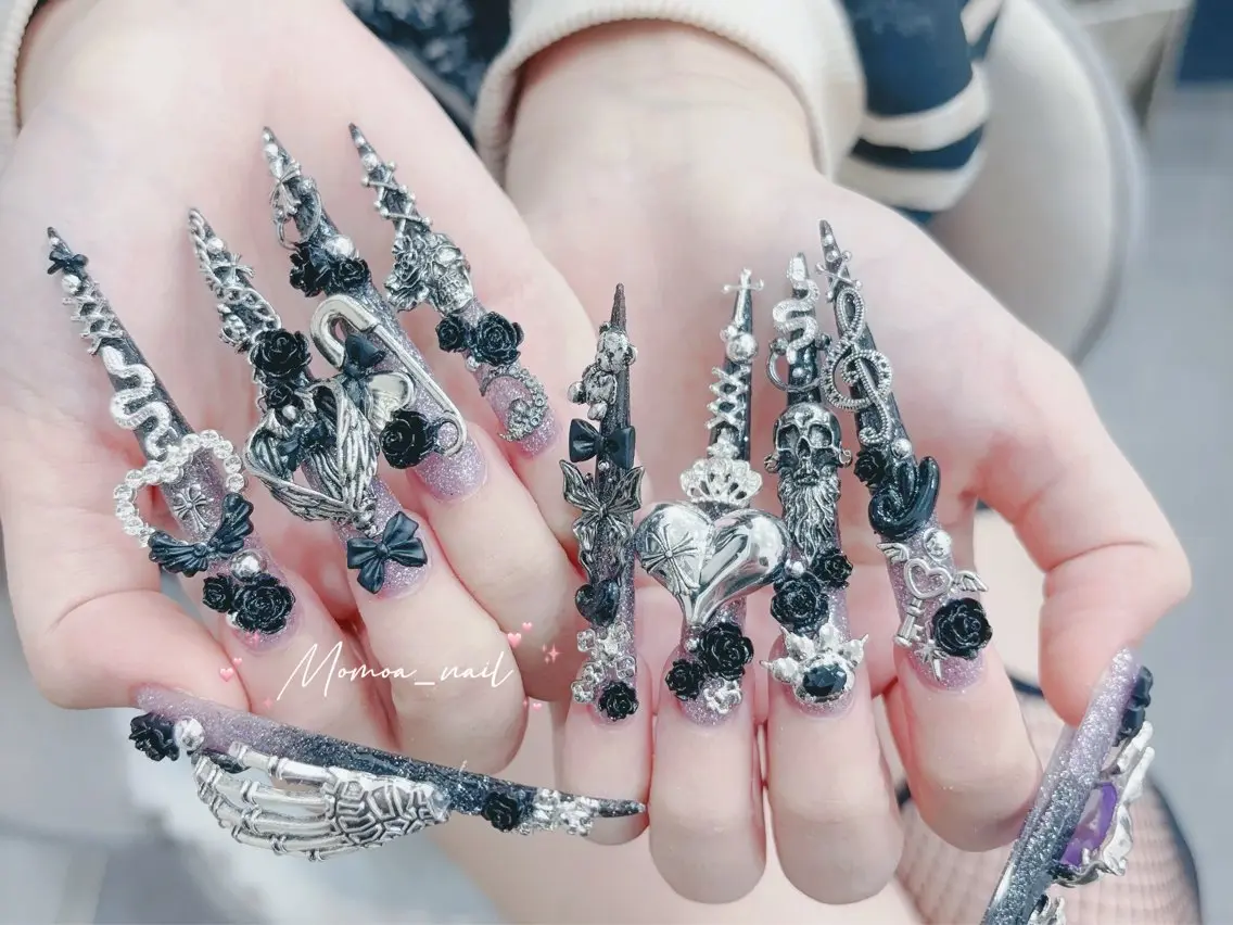 ネイル 成人式 大理石ネイル(マーブル) 持ち込み ネイルチップ 冬ネイル ハンドネイル MoMoA Nail ネイル長さ出し専門店のネイルデザイン