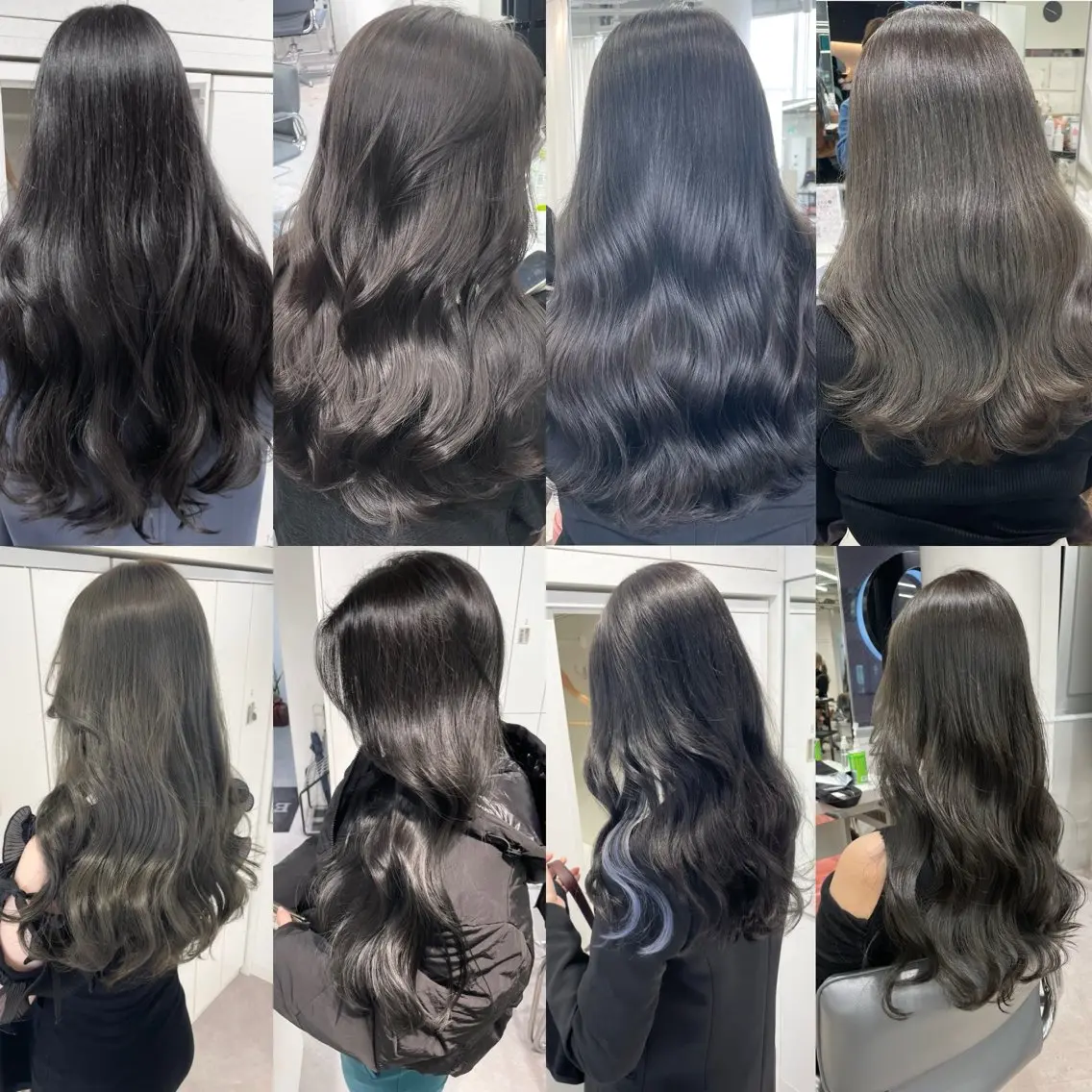 ロング カラー アッシュ アッシュグレー 黒髪 ブリーチ ブルーカラー カット ヘアカラー トリートメント 韓国ハッシュカット/ 新宿/髪質改善/岡崎のヘアスタイル