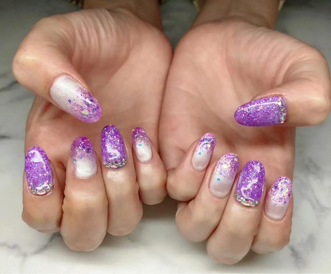 ネイル ジェルネイル ハロウィン ラメ(グリッター) パラジェル パープル Nail&eye Belire 新宿のネイルデザイン