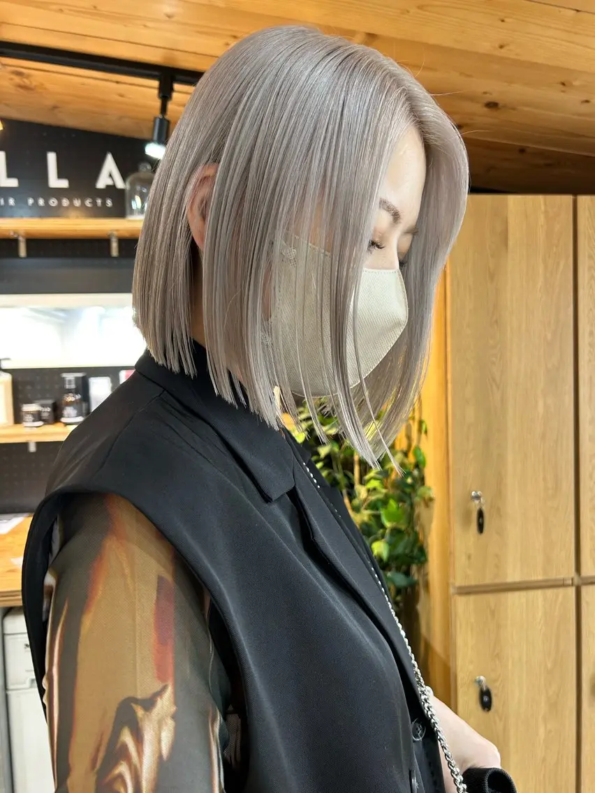 ミディアム カラー メンズ ブロンド ホワイトブロンド ボブ カット ヘアカラー トリートメント 🧸艶々韓国ヘア 🧁mizunaのヘアスタイル