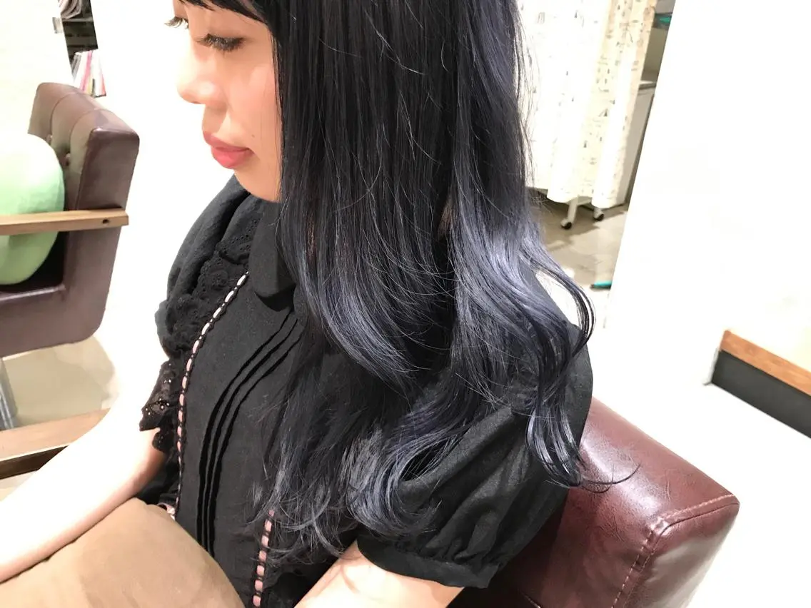 セミロング カラー 黒髪 ブルーカラー ブルーブラック メンズ指名多数!! 田島史也のヘアスタイル