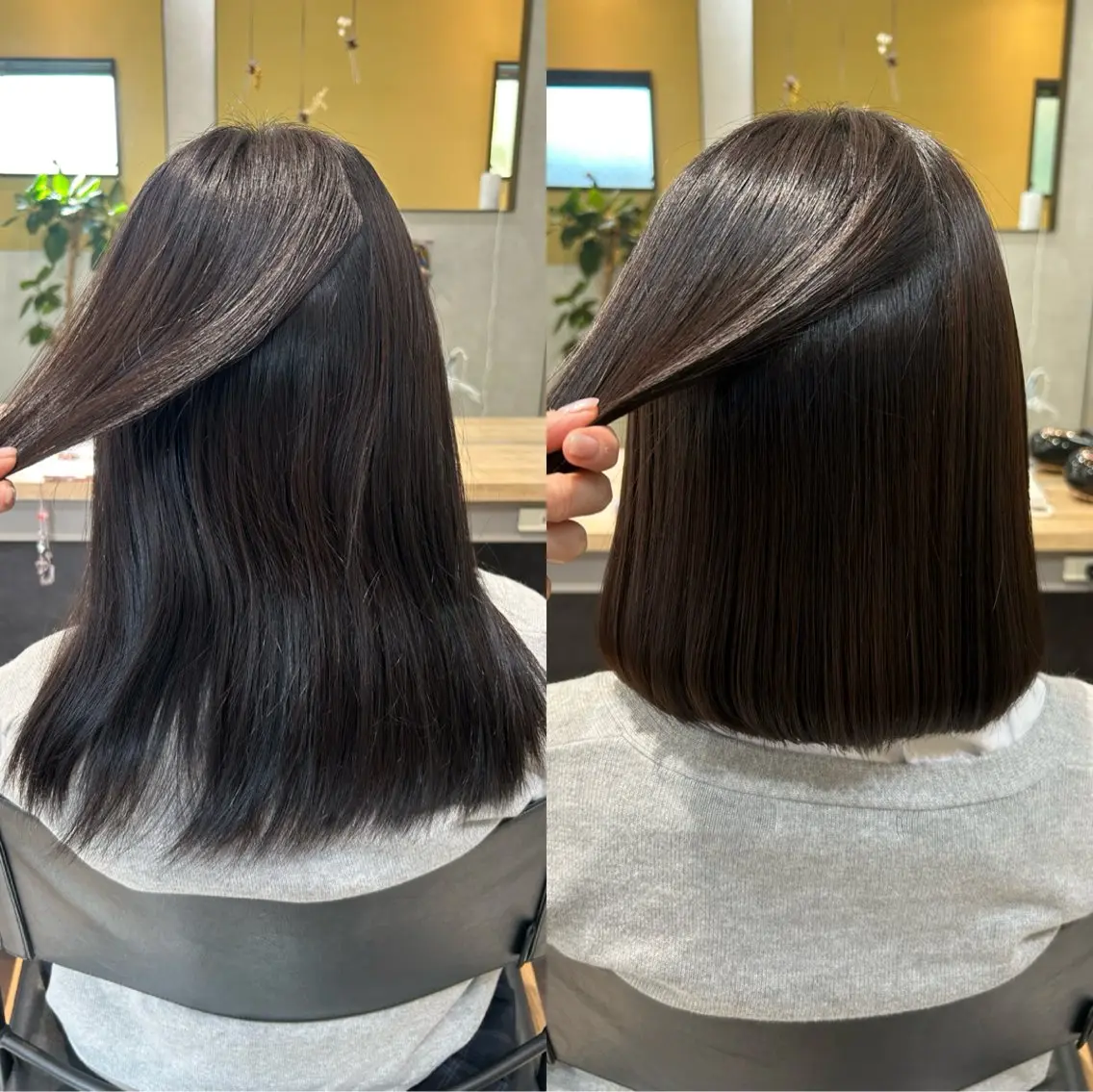 ミディアム パーマ カット 縮毛矯正 トリートメント hubhair レイヤー/透明感のヘアスタイル