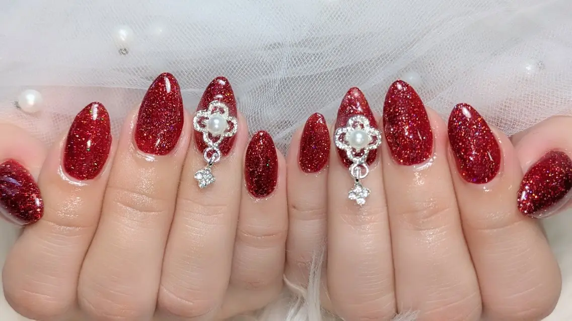 ネイル フラッシュネイル 赤色 ハンドネイル m&pPrivate nailsalonのネイルデザイン
