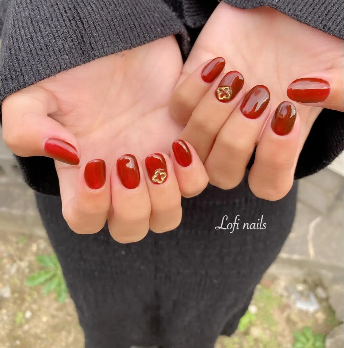 ショート ネイル ボルドー ワンカラーネイル Lofi nails ゆきこのネイルデザイン