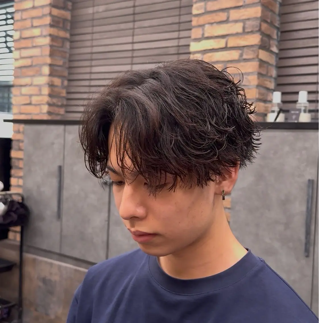 パーマ メンズ シャドウ/フェザー 朝崎倭斗のヘアスタイル