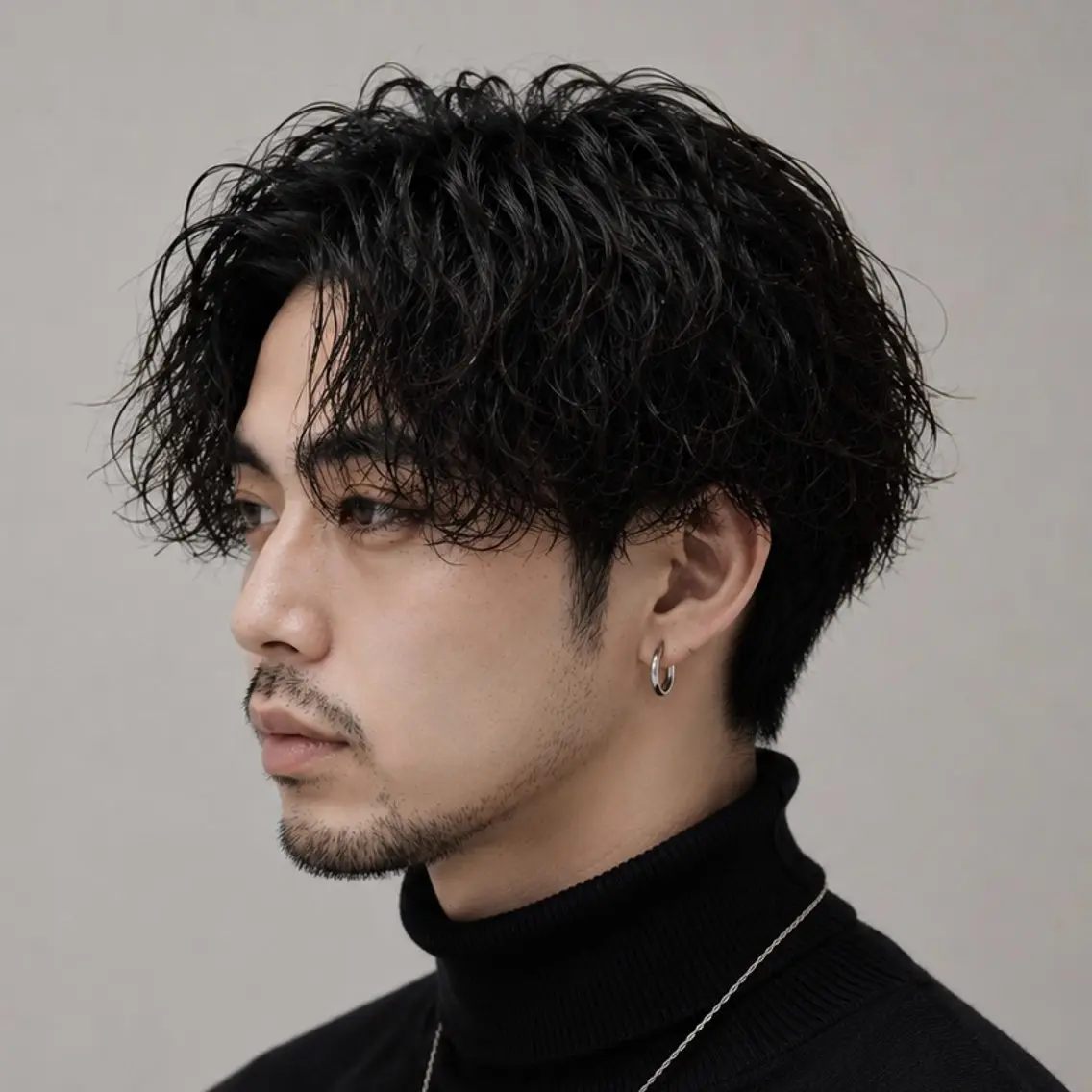 ミディアム パーマ メンズ センターパート カット パーマ メンズ特化カットパー マカラー坂田柊のヘアスタイル