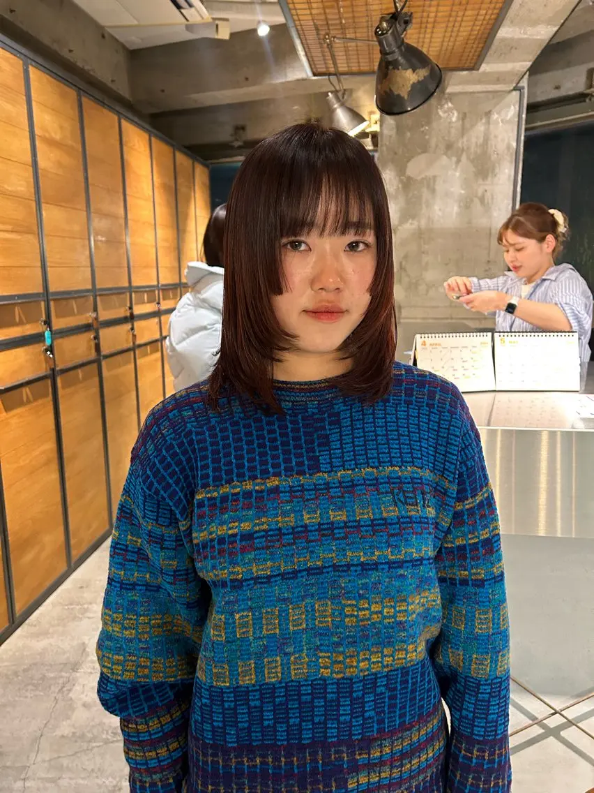 ミディアム カラー ブリーチ ブリーチなしカラー オレンジ 姫カット レイヤーカット カット ヘアカラー 海外レイヤー /NAGISAのヘアスタイル