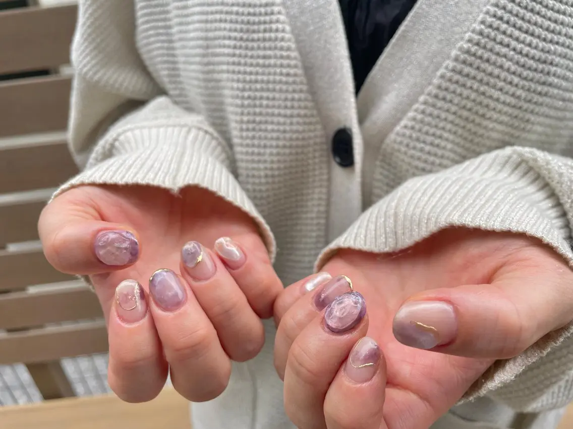 ネイル アートネイル ゴールド ミラーネイル ニュアンスネイル パープル magicnail norikoのネイルデザイン