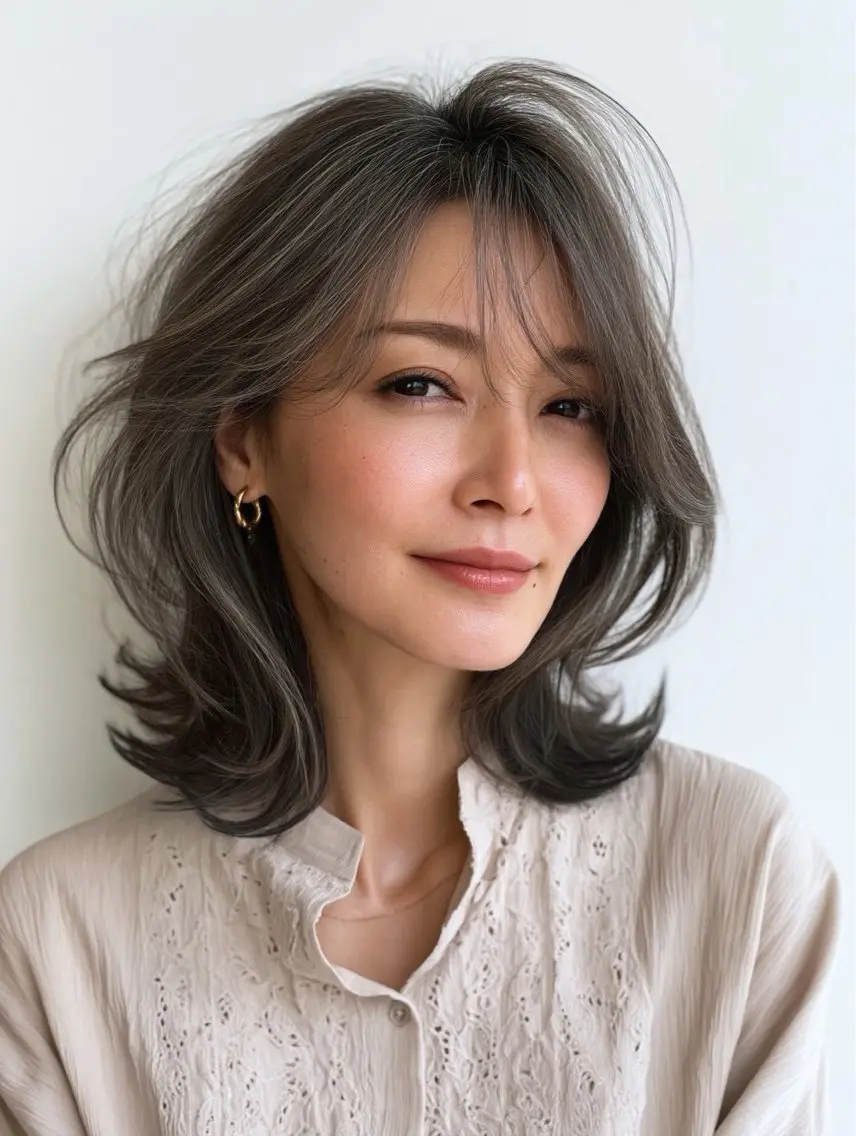 ミディアム 鈴木 梨央 白髪ぼかしのヘアスタイル