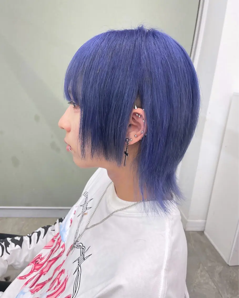 ショート カラー メンズ メンズウルフカット ブルーカラー ウルフカット 🎀プルエクステ みまひかる🎀のヘアスタイル