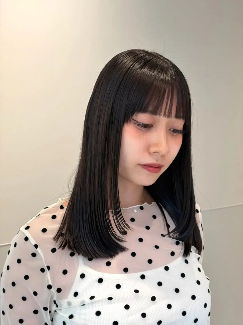 ミディアム カット 縮毛矯正 れん/梅田縮毛矯正 /透明感カラーのヘアスタイル
