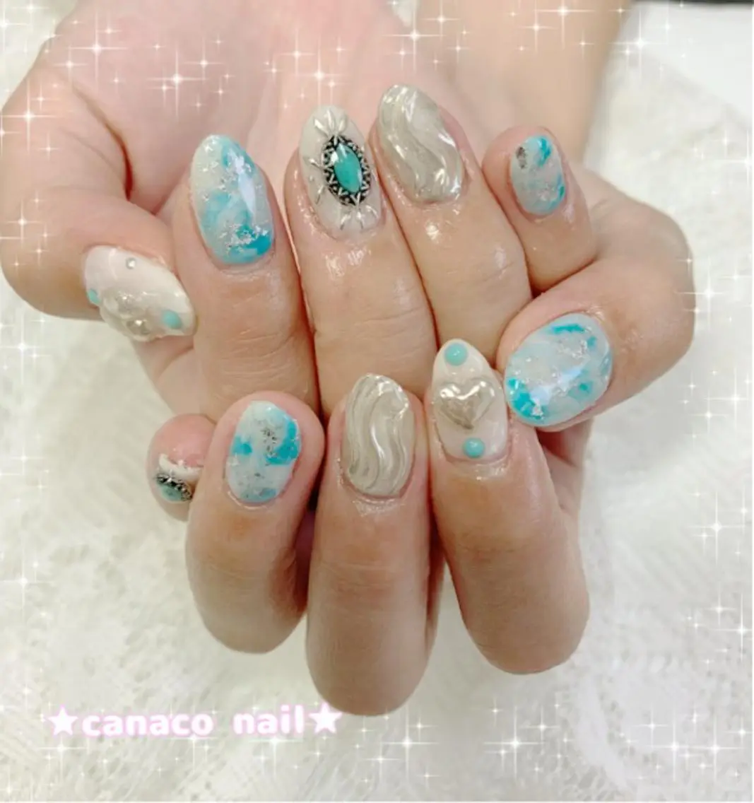 ネイル ミラーネイル シルバー ハンドネイル ハンドケア ベテランネイル cnc  nailのネイルデザイン