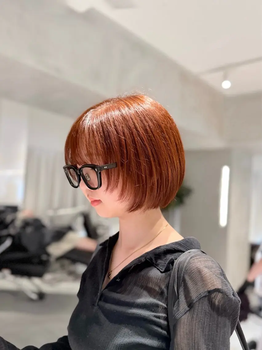 ショート カラー ショートボブ 丸みショート オレンジ ボブ ショートヘア ヘアカラー トリートメント ツヤ髪/透け感ヘア 💎Nokaのヘアスタイル