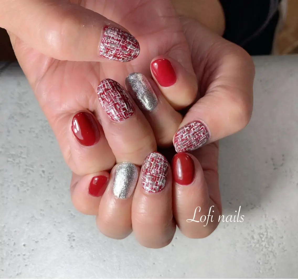 ネイル ボルドー ワンカラーネイル ツイードネイル Lofi nails ゆきこのネイルデザイン