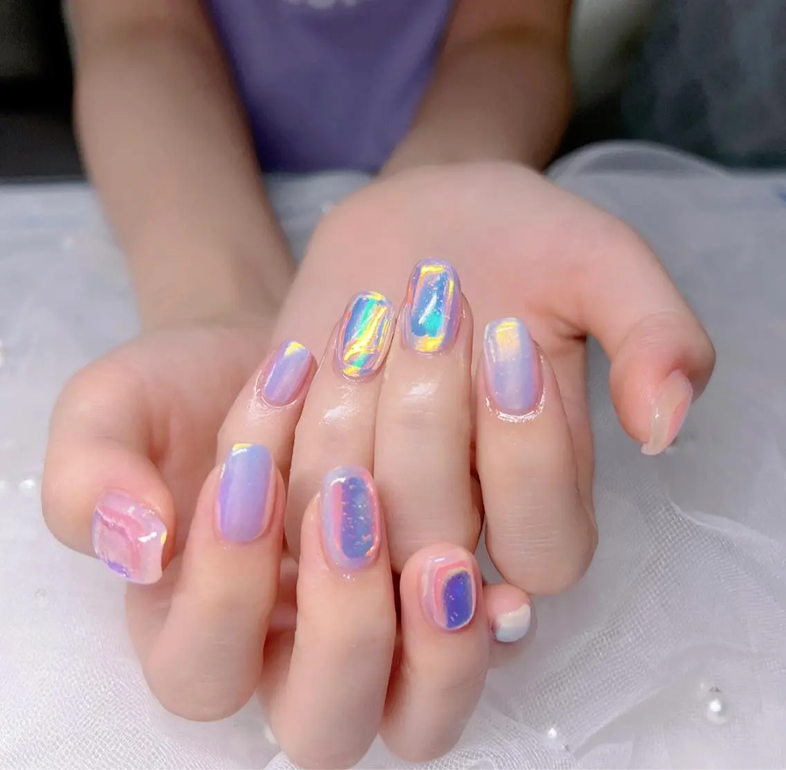 ネイル 氷ネイル・うるうるネイル ミラーネイル ハンドネイル ハンドケア Chill Nailsalonのネイルデザイン